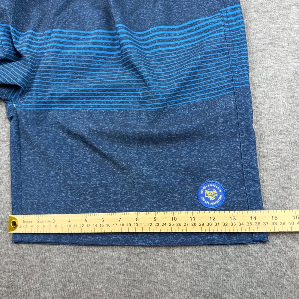 Banana Boat Swim Trunks Mens 3XL Blue Striped UPF 50+ Board Shorts Pocket‎